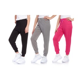 Sweet Hearts Girls' Sweatpants - Super Soft Athletic Performance Joggers (3 Pack), Size 10-12, Black/Heather Grey/Fuchsia