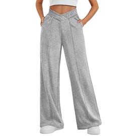 niyokki Womens Grey Sweatpants Crossover Wide Leg Long Pants Casual Baggy Flare Sweat Pants Low Rise Sweats(V-Sweatpants-Gray-L)