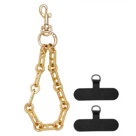 Nalefow Phone Wrist Strap with Metal Chain Phone Lanyard Wrist with 2 Tether Tabs Metal Leather Cellphone Charm Chain (Gold Chain)