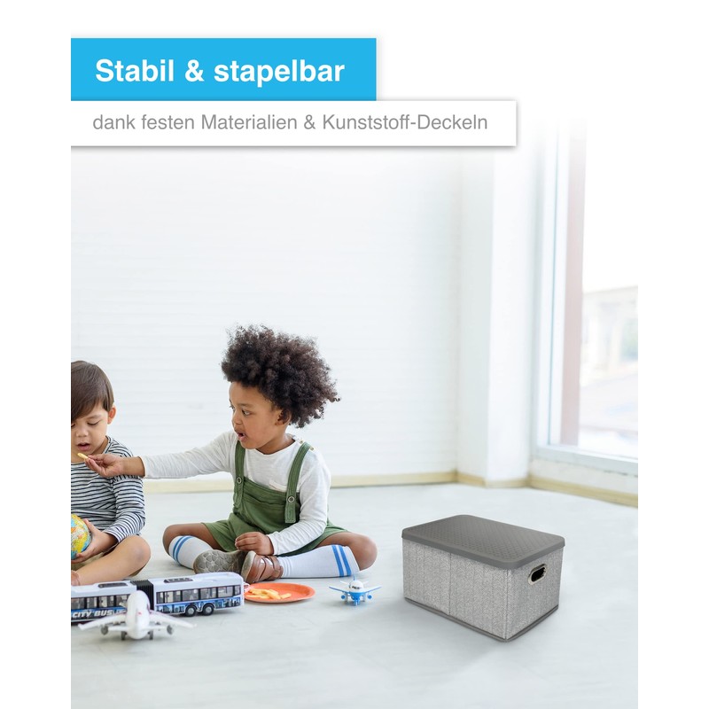 TOPP4u 3 x Small Storage Boxes with Lid, High-Quality Fabric