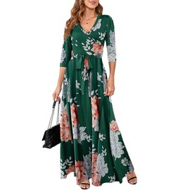 Women's 2025 Casual Fashion Dress Maxi Dress Summer Long Maxi Floral Printing Sexy V-Neck 3/4 Sleevel Dresses with Belt