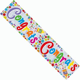 Congratulations Party Banner Congrats Celebrate Giant Extra Wide Party Decoration Garland Party Time Bright Colourful Recyclable Eco Friendly Holographic Shiny Sparkly Party Banner