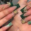 Hrnsnails Green French Tip Press On Nails Long Square Girls