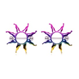 Pierced Owl 14GA PVD Plated 316L Stainless Steel Rainbow Sunburst Nipple Shields, Sold as a Pair