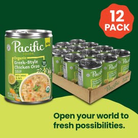 Pacific Foods Organic Greek-Style Chicken Orzo Soup With Lemon and Herb, 16.1 oz Can (12 Pack)