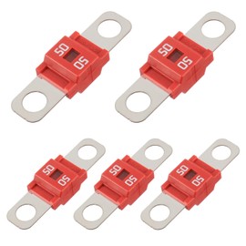 BOJACK Midi High Current Fuse Bolt-On Fuse 50A Amp Red for Cars, Trucks, Construction Vehicles, Buses, Caravans (Pack of 5 50A)