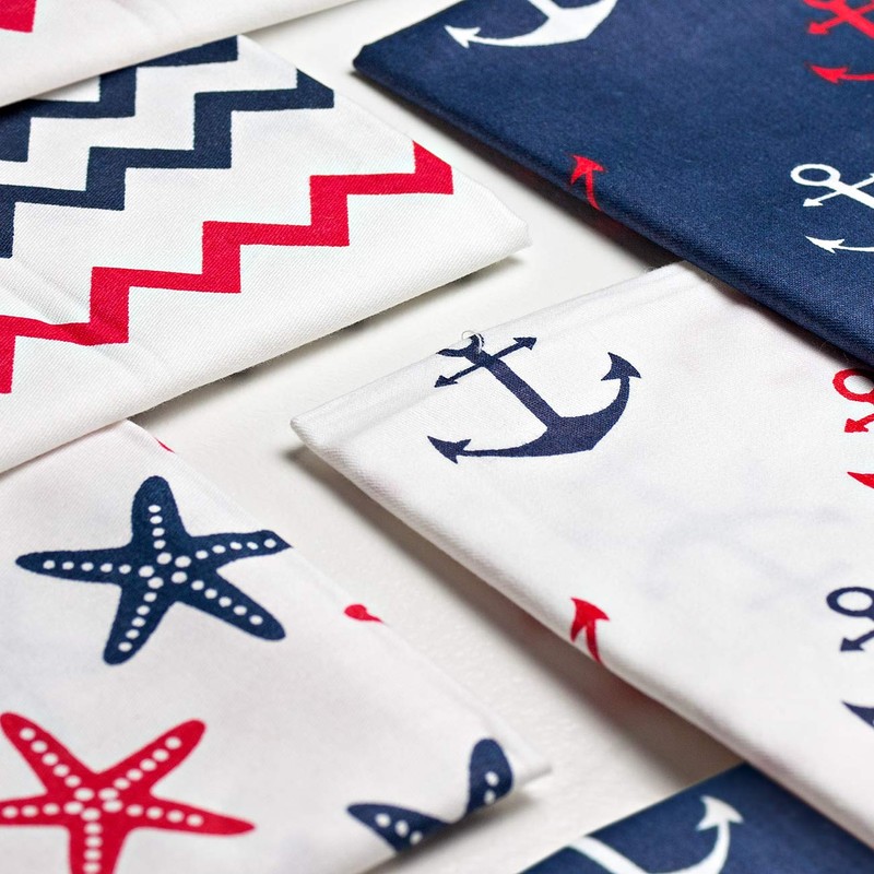 4 x Patchwork Cotton Fabrics, 50 x 40 cm, Nautical