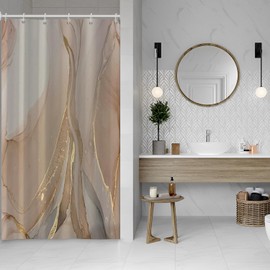 Ruelvth Brown Shower Curtain, Modern Brown Gold Grey Marble Shower Curtain for Bathroom Aesthetic Ink Texture Waterproof Shower Curtain Set with Hooks, 54x72 Inch