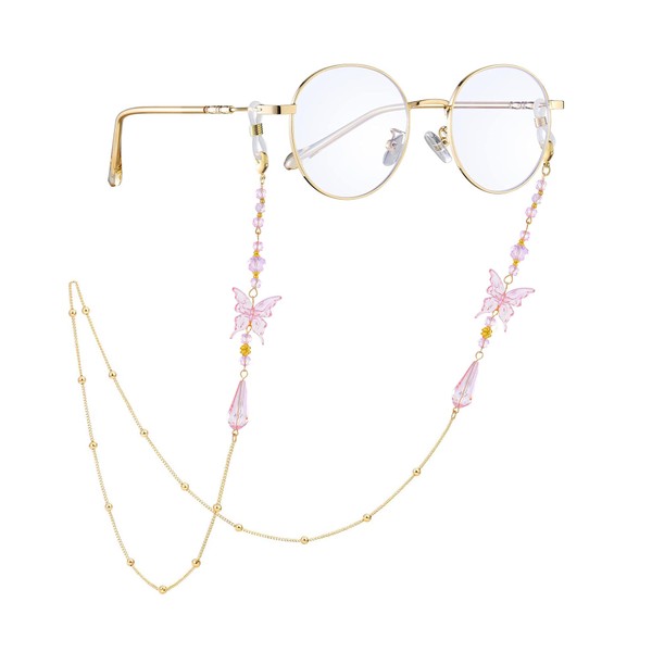 Butterfly Glasses Chain Holder - Adjustable Pink Fairy Eyewear Retainer