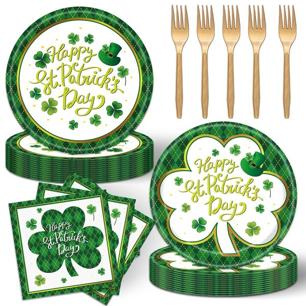 48pcs St. Patrick's Day Party Supplies,include 16 Dessert plate,16 Napkin