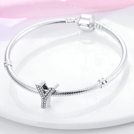 MULA Charms Pendant 925 Silver for Bracelets, Letter Charms A-Z Alphabet Compatible with European Bracelets and Necklace for Women, Sterling Silver, Cubic Zirconia