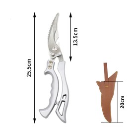Poultry Scissors, Poultry Scissors, Sharp Kitchen Scissors with Metal Handles for Chicken, Poultry, Meat, Bone Scissors Made of Stainless Steel, with Holster