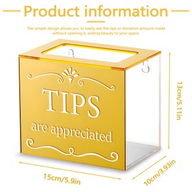 BangBoom Acrylic Tip Jar Cash Bucket Raffle Storage Container, 6 x 4 x 5 Inch Tip Box Fundraising, Collection Suggestion Donation Box for Restaurants Musicians Driver (Gold)