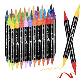 Arrtx Acrylic Paint Pens, 32 Colors Brush Tip and Fine Tip (Dual Tip) Paint Markers for Rock Painting, Water Based Acrylic Painting Supplies for Fabric Painting,Wood, Plastic, Canvas, Easter Egg