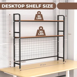 GCCSJ Bookshelf for Desk，2-Tier Desktop Bookshelf Organizer，Multifunctional Desktop Bookcase with Metal Frame & Wood Shelves，Perfect for Organizing Books, Magazines, Office Supplies - Brown