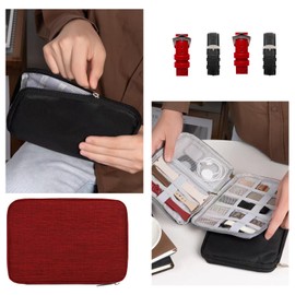 2Pack Watch Band Case Watch Bands Storage Carrying Case Wearproof Watch Travel Organizer (black and red)