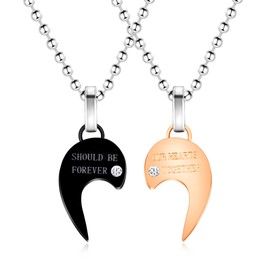 Mayfaith 2 Pcs New Models Dual Color Stainless Steel Should Be Forever&our Hearts Together Love Heart Splicing Necklace, Perfect for Valentine's Day and Birthday Gifts YA4565