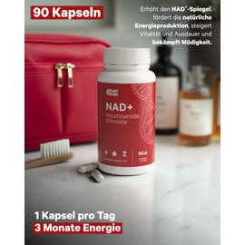 NAD+ Optimal Absorption Nicotinamide Riboside, 300 mg High Dose, 90 Capsules, Anti-Ageing, Against Fatigue, NAD+ Booster, Energy & Vitality, Gluten-Free, GMO Free, Laboratory-Tested Purity
