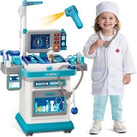 Doctor Kit for Toddlers 3-5, Kids Doctors Play Set with Medical Cart & Costume, Pretend Dr Role Play Toys for Girls Boys Aged 3 4 5, Ideal Christmas Birthday Gift for Toddler