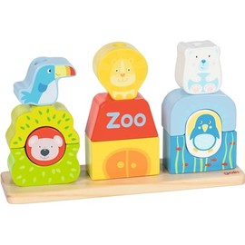 GOKI 58356 Juego de insertar y apilar Zoo Animal Toys to Stack and fit, Multicolored, One Size