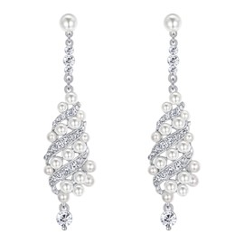 EVER FAITH Women's Crystal Simulated Pearl Spiral Twist Drop Chandelier Earrings Clear Silver Tone, Crystal