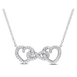 Gem And Harmony Accent Diamond Double Heart Pendant Necklace in Sterling Silver with Chain