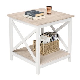 ChooChoo End Table, 24 Inch End Table with 2-Tier Storage Shelf, Side Table for Living Room, Wood Nightstand for Bedroom, Office, Oak