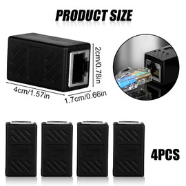 RJ45 Coupler, 4Pieces 10Gbps High-Speed Shielded Ethernet Extension Adapter Network Connector for Cat7/Cat6/Cat5e/Cat5, Female to Female Network Extender Joiner (Black)