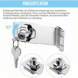 Litensh Door Lock with Key, Right Angle, 90 Degree Rotary Knob Latch, Hasp for Shed Door Latch Door Latch Buckle Small Hasp with Padlock (Silver Right Angle 3 Inch)