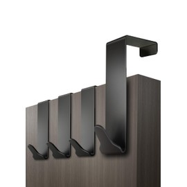 Menz Over Door Hanger – 1 1/2" Door Thickness - 4 pcs. Black Coat Hooks with Anti-Slip and Felt Pads, Sturdy Coat Hanger Türhaken