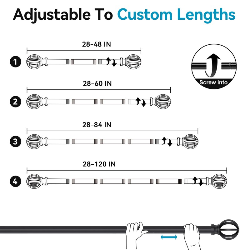 Curtain Rods for Windows 48 to 84, 2 Pack 5/8