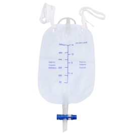 Pack of 5, 16.9 fl oz (500 ml), Urine Bag, Leg Holder, 13.0 x 5.1 inches (33 x 12.9 cm), White Suspension Hole Design, Pagoda Joint Cross Valve, Urinary Switch, Prevents Urine from Splattering on Hands