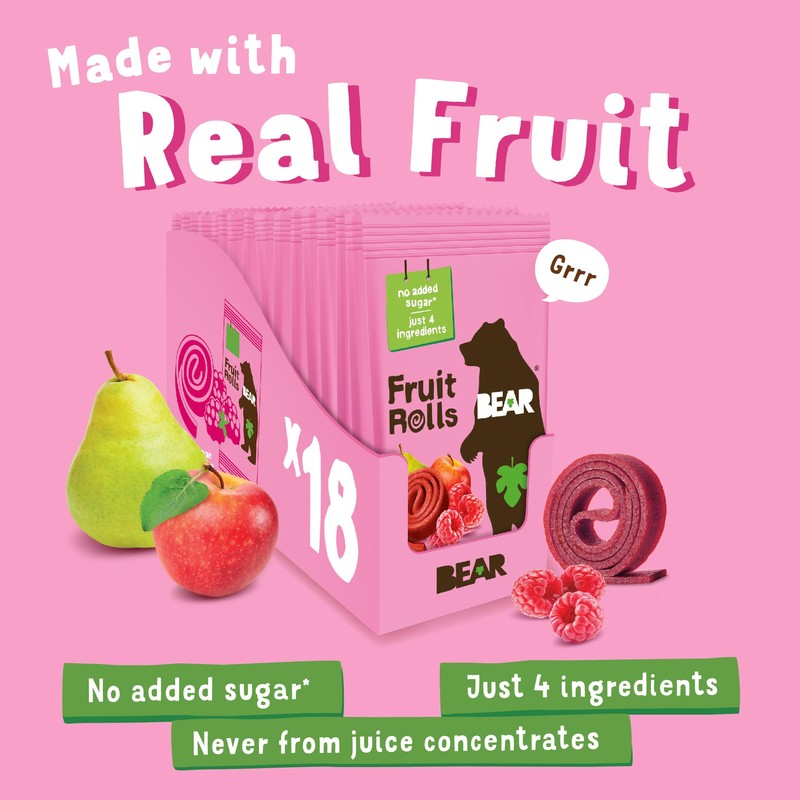 BEAR Real Fruit Snack Rolls - Gluten Free, Vegan, and