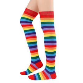 Azue Womens Rainbow Socks Rainbow Thigh High Socks Fashion Tube Stockings above Knee Christmas Socks Rainbow