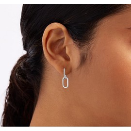 Tituthia Trendy 925 Sterling Silver Dangle Earrings for Women, Dainty Minimalist Small Paperclip Chain Silver Huggie Hoop Earrings 14k Plated Lightweight Hypoallergenic Dangly Earring Aesthetic Simple Gold Jewelry for Gifts