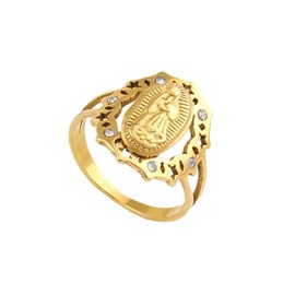 Kumshunie Virgin Mary 18K Gold Plated Band Ring for Women Dainty Jewelry Faith Statement Lady of Guadalupe Religious Gift Size 9
