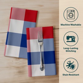 Red White and Blue Plaid Cloth Napkins | Checkered Linen Fourth of July Table Decorations | Gingham | Absorbent, Washable, Reusable, Stain & Wrinkle Resistant | Made in America - 4pack