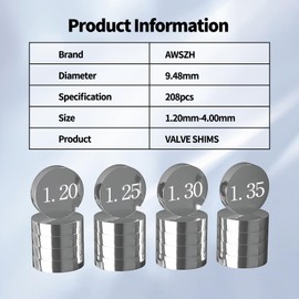 AWSZH 9.48mm Adjustable Valve Shim Compatible with Honda CRF450R 2002-2020 Suzuki GSX650F 2008 Arctic Cat DVX 400 2004-2008 Yamaha Kawasaki KX250 2020-2021 TTR250 1999-2006 1.20mm-4.00mm (208Pcs)