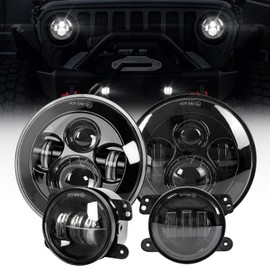 VI9000 Round LED 7 Inch Headlights+4 Inch Fog Lights with Hi/Lo Beam DOT Approved H6024 LED Headlights Compatible with Jeep Wrangler 97-2017 JK TJ LJ, Plug & Play