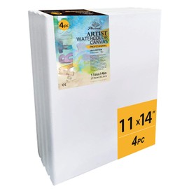 PHOENIX Watercolor Stretched Canvases, 11x14 Inch/4 Pack - 8 Oz, 3/4 Inch Profile, 100% Cotton Triple Primed White Blank Canvases for Watercolor, Acrylic, Gouache, Tempera, Crafts & Pouring Art