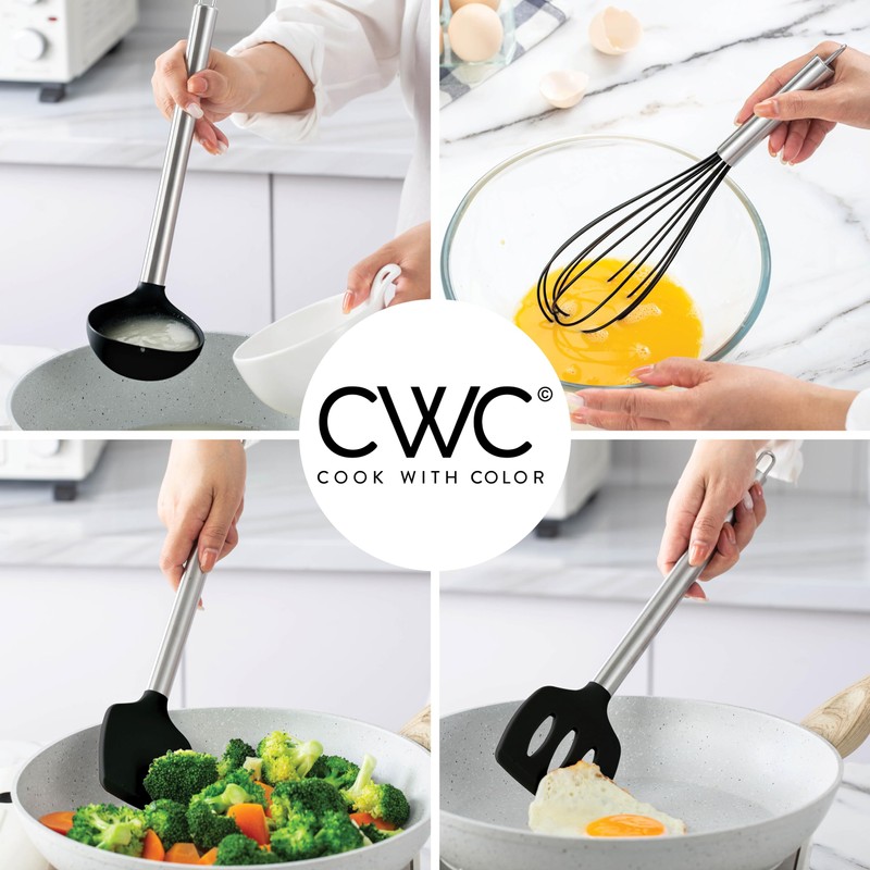 COOK WITH COLOR Silicone Cooking Utensils, Kitchen Utensil Set, Easy