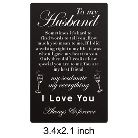 Dolimifa to My Husband Engraved Wallet Insert Card - I Love You Husband Metal Wallet Card Engraved Present Wedding Mini Love Note - Romantic Keepsake Gifts for Husband Him Anniversary