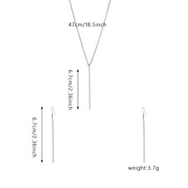 Just Follow Vertical Bar Pendant Necklace Earrings Set Simple Long Chain Minimalist Dangle Earrings for Women Pendant (Silver)