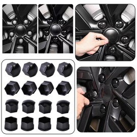 PAITOK Wheel Nut Cap, 20 Pieces Universal Chrome Plastic Wheel Bolt Nut Covers Wheel Nut Covers with Removal Tool Set for Cars (Black, 21 mm)