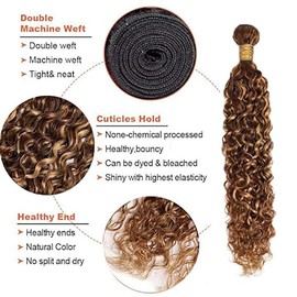 Salharer Real Hair Wefts for Sewing Water Wave Human Hair Bundles Double Weft Extensions Single Bundle Remy Hair Highlight Blonde Colours No Splits 30 Inches