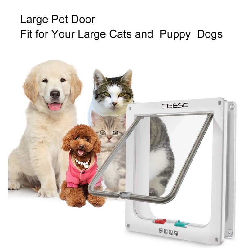 CEESC Extra Large Cat Door (Outer Size 11"x9.8"), Weatherproof, White,