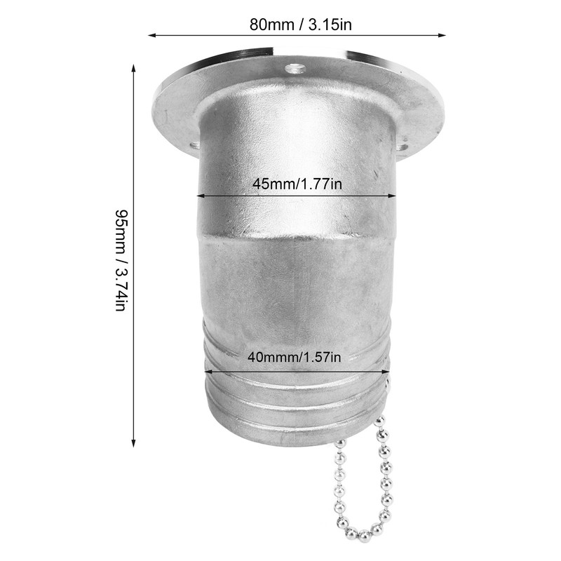 Boat Deck Filler 45° 316 Stainless Steel 38mm Flip Fill
