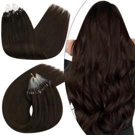 Ugeat Micro Links Hair Extensions 18inch Micro Loop Ring Human Hair Extensions 50G Micro Bead Hair Extensions #4 Dark Brown Remy Micro Ring Hair Extensions