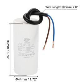 PATIKIL CBB60 35uf Running Capacitor,1Pcs AC 450V 2 Wires 50/60Hz Cylinder 96x44mm for Water Pumps, Washing Machines Motor Start