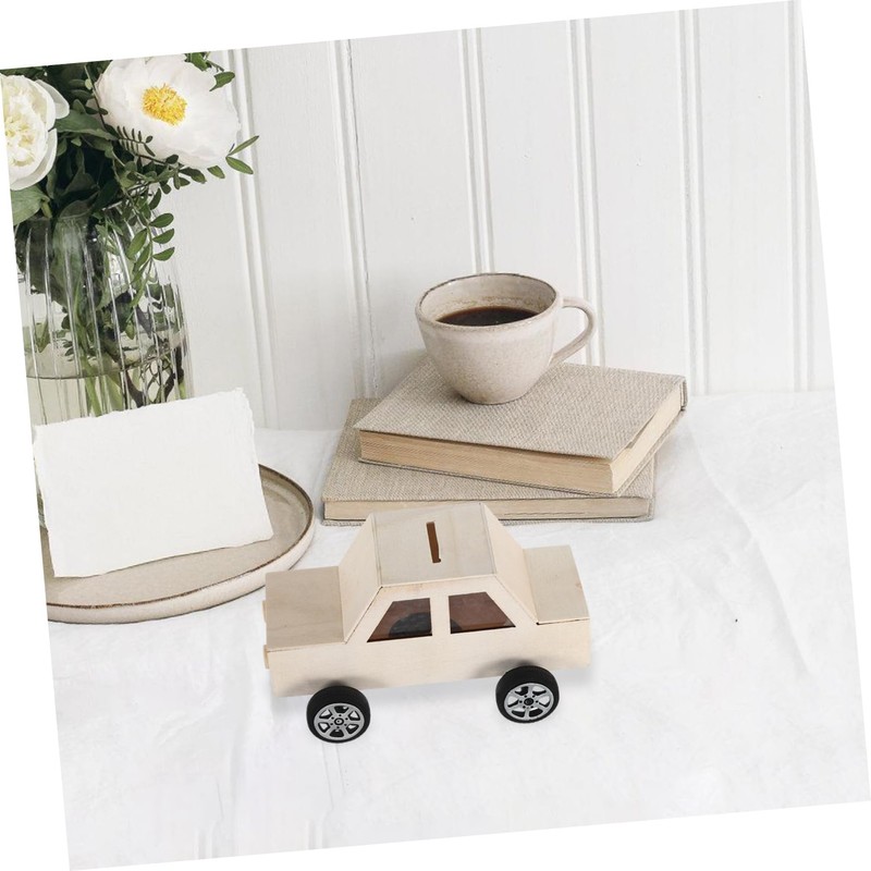 Abaodam 2PCS Unfinished Wooden Car Shaped Coin Bank DIY Craft